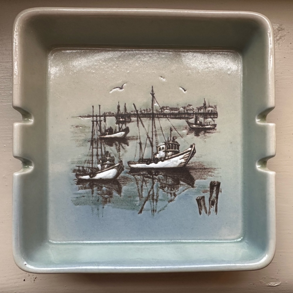 Vintage Otagiri Ash Tray Boats Harbor Marina Seagulls